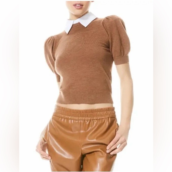 Alice + Olivia Chase Removable Collar Puffer Sleeve Knit Top Size Medium